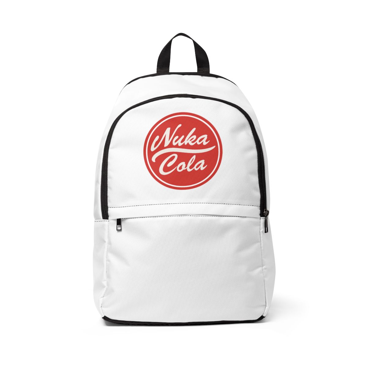 A beige and red Bags with brown leather details. The Bags has a red front pocket and a shoulder strap. The "Nuka Cola" logo is displayed on the front. The bag has a top handle and adjustable straps