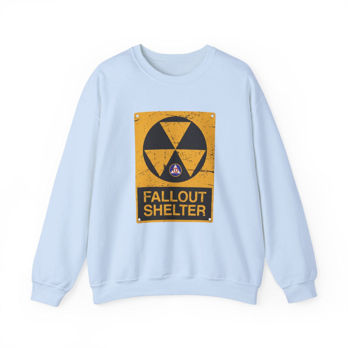 Cold War Civil Defense Fallout Shelter Sign Crewneck T-Shirts - alternate angle 5, merchandise