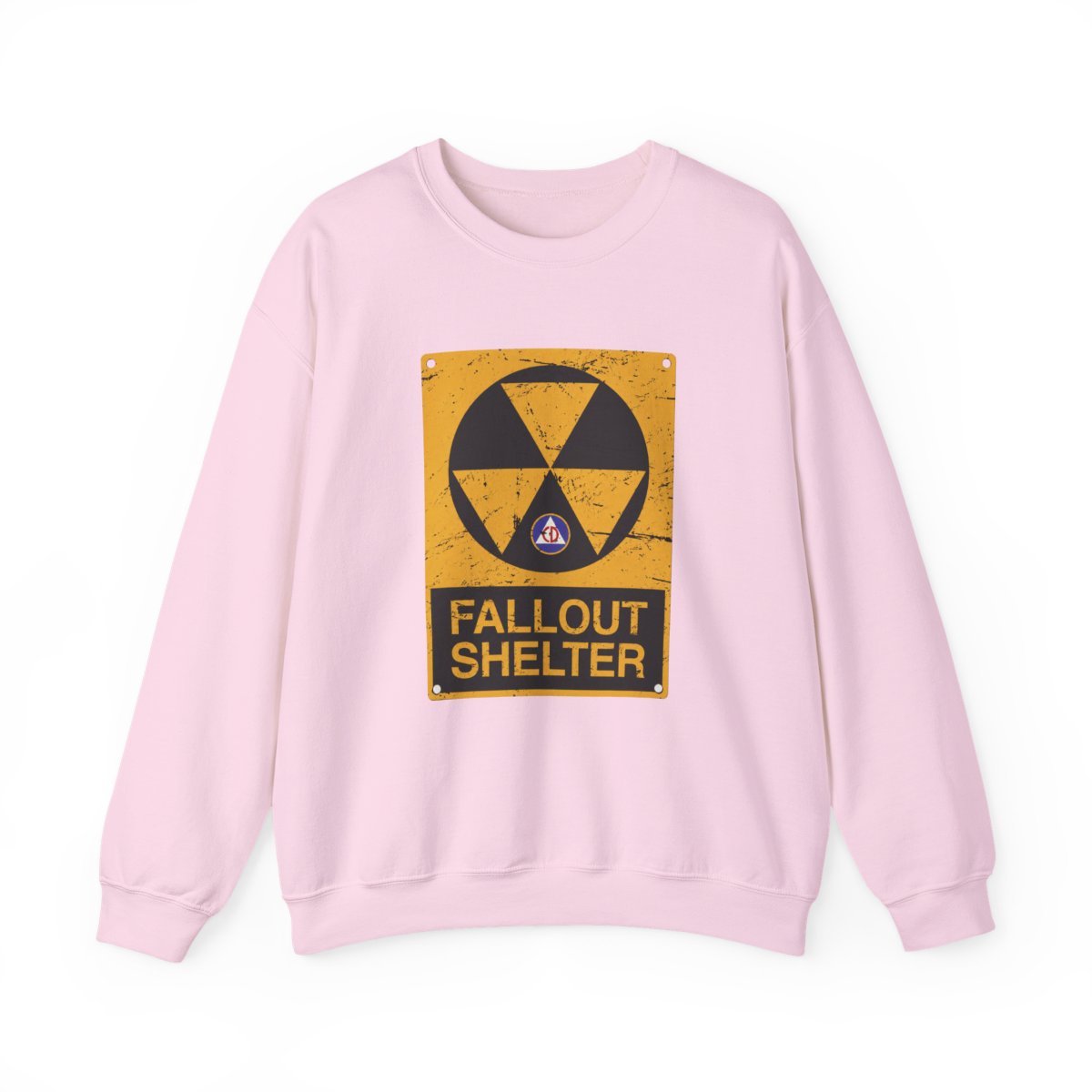 Cold War Civil Defense Fallout Shelter Sign Crewneck T-Shirts - alternate angle 4, merchandise