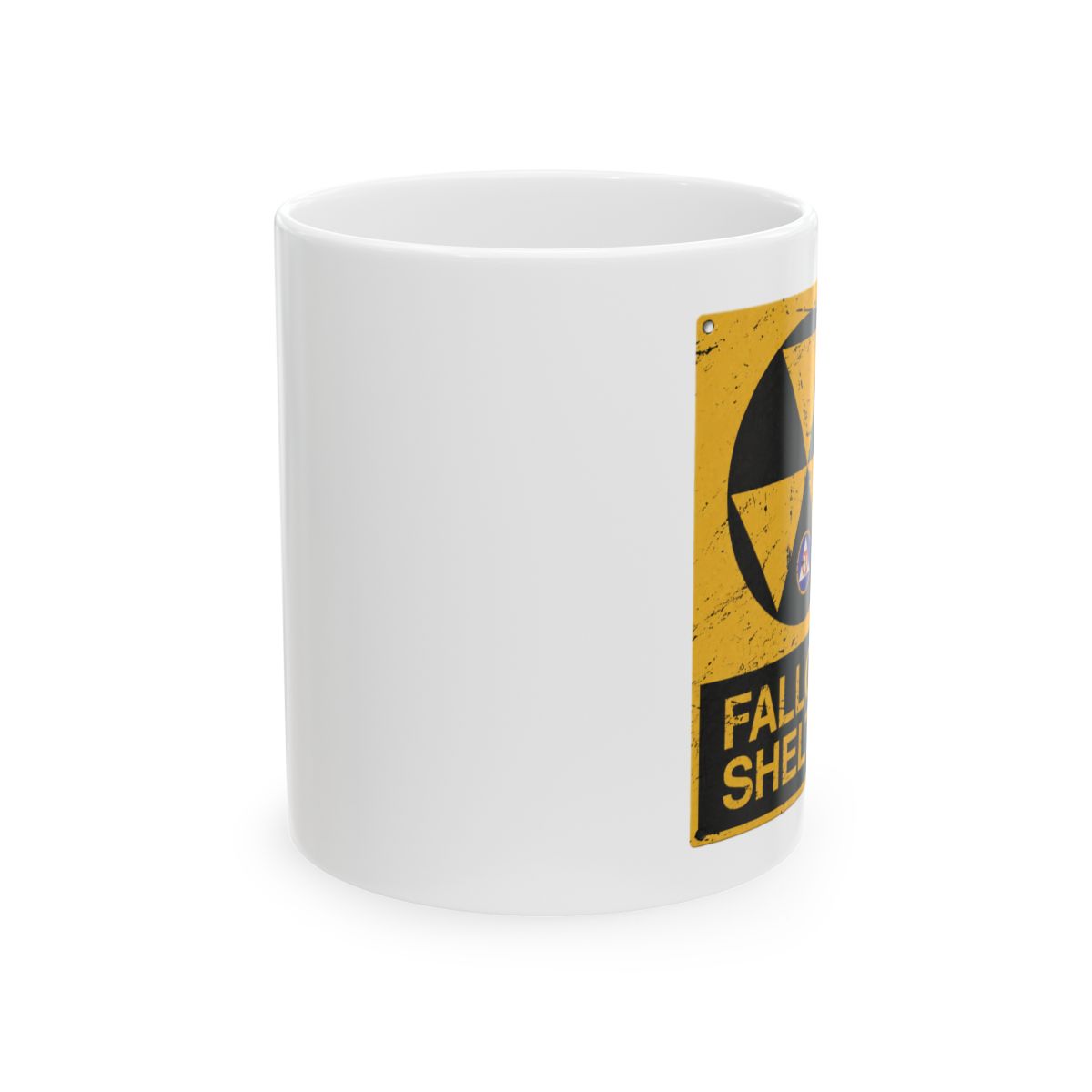 Cold War Civil Defense Fallout Shelter Sign Mug - alternate angle 1, merchandise