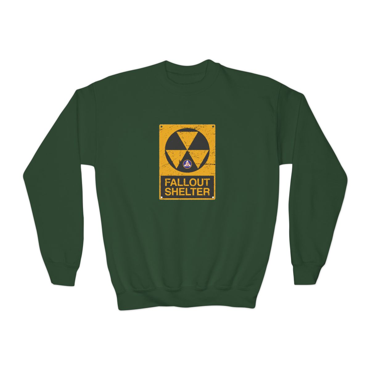 Cold War Civil Defense Fallout Shelter Sign Crewneck Kids T-Shirts - alternate angle 5, merchandise