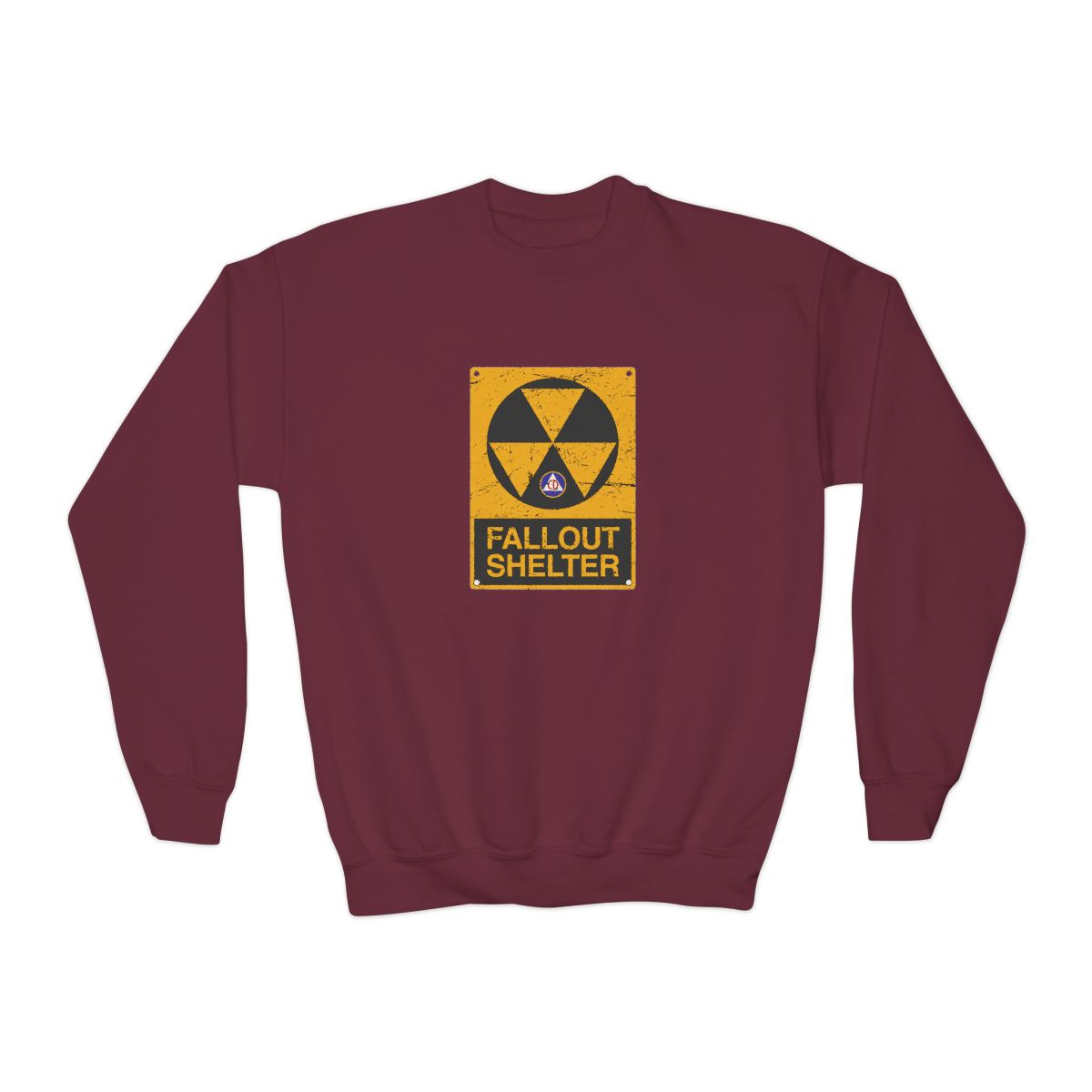 Cold War Civil Defense Fallout Shelter Sign Crewneck Kids T-Shirts - alternate angle 4, merchandise