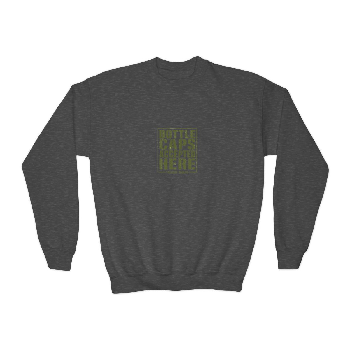 Fallout "Bottle Caps Accepted Here" Kids Crewneck - alternate angle 3, merchandise
